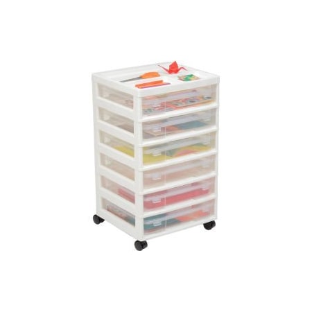Global Equipment Plastic Cart with 6 Clear Drawers - 15-7/8"L x 14-5"W x 26-13"H - White / Clear, PK2 150815